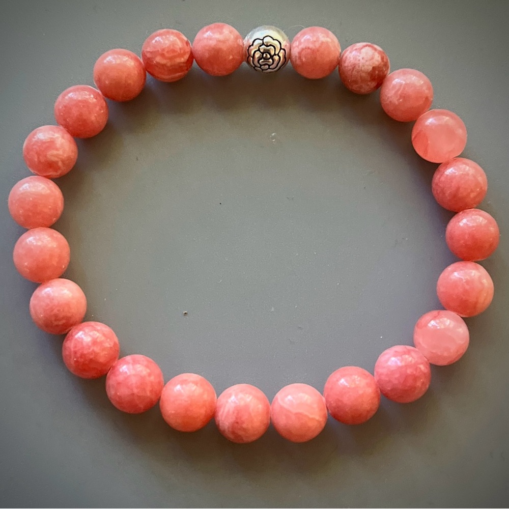 Bright Pink Rhodochrosite Handcrafted Bead Bracelet
